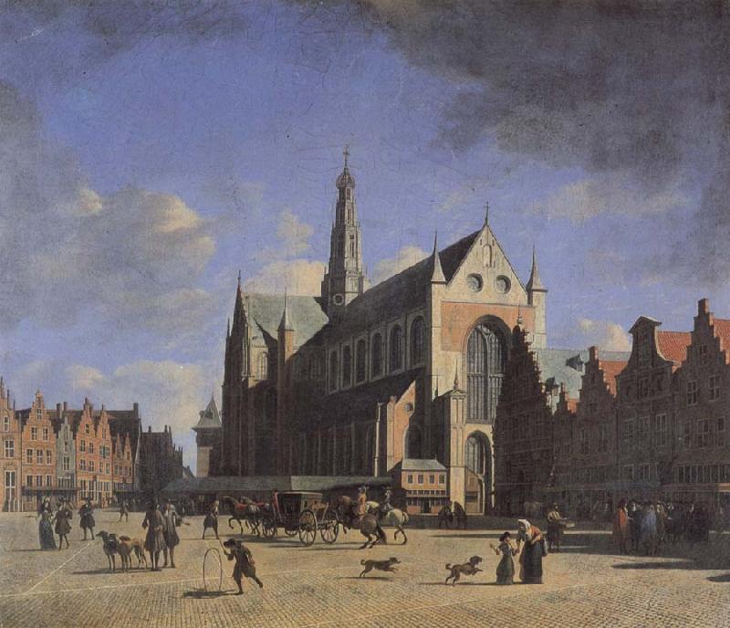 BERCKHEYDE, Gerrit Adriaensz. The Market Place and the Grote Kerk at Haarlem Norge oil painting art